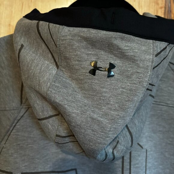 UA Under Armour Loose Fit Hoodie S Front Zipper Pocket Gray Black Thumbholes - Picture 7 of 9
